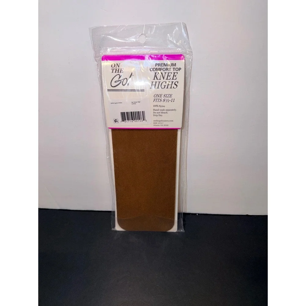 On The Go! Womens Knee High Hosiery Sheer Coffee One Size Fits 8.5-11 1 Pair NEW